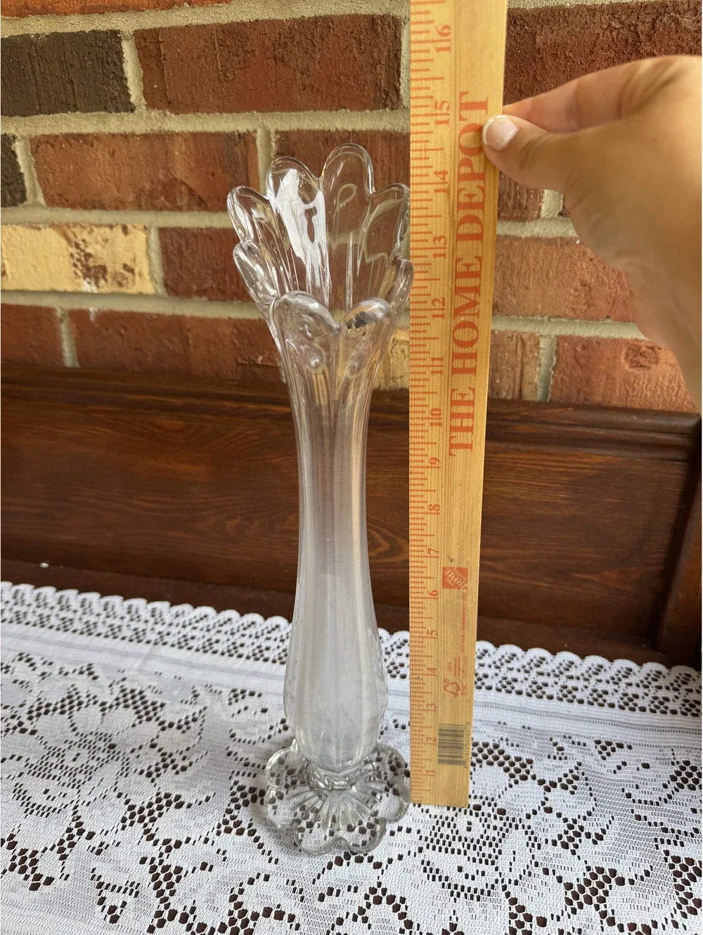 Vintage Clear Swung Glass Bud Vase with Scalloped Top and Floral Base